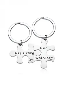 Stainless Steel His Crazy Her Weirdo/His Queen Her King Couples Keychains Set,Personalized Couples Jewelry,Gift for Boyfriend Girlfrien, Trendy Cute Keychain