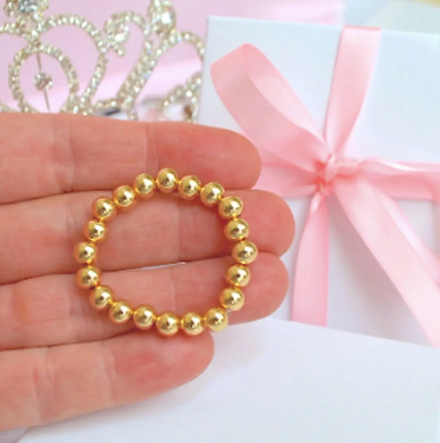 18K Gold Beaded Baby Bracelet – Personalized Infant & Toddler Jewelry Gift for Baby Showers and Birthdays