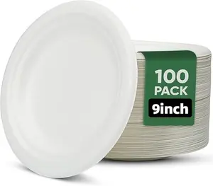 Disposable dessert , 100-piece small paper , 9-inch paper  - 100% biodegradable paper , waterproof and oil-resistant disposable paper , perfect for parties and microwave-safe - white Round plate