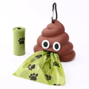 Dog Poop Bag Holder for Leash Cute Poop Shape Design Sturdy Dispenser Includes 1 Roll Waste Bags with Paw Prints