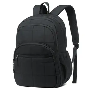 SUIKIHUM Quilted Laptop Backpack for Women, Casual Work Daypack for 15.6 Inch Laptop, Travel Bag with Luggage Strap