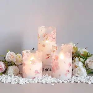 Flameless Flickering Plastic Candles With Remote And Timer, 3 Pack 3 X 4, 5, 6 Inches, Pink Flowers LED Battery Operated Real Wax, Realistic Wick Electric Pillar Candles With Warm Fire, Mother's Day Gift