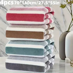 4pcs Sports Bath Towel Set Striped - Gym Towel 27.5*55.1 Inch, Quick Dry Microfiber Bath Towel for Workout Swimming Yoga, Soft Absorbent Lightweight Towel Set for Men Women, Fast Drying Fitness Towel for Travel Beach Gym, Essential for Athletes & Outdoor