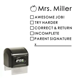 Teacher Stamp | Personalized Custom Classroom Stamper for Homework, Classwork, Parent Signature & Incomplete Work | Black Ink | Back to School Teacher Gift - USA Seller