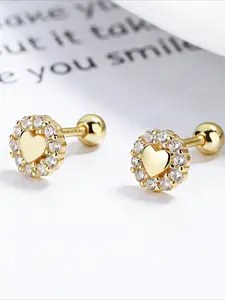 1 Pair of Heart-shaped Cubic Zirconia Earrings with Threaded Women's Earrings, Simple and Elegant, Lightweight and Hypoallergenic Jewelry. Heart Shaped Earrings Are Suitable for Holidays and Daily Wear