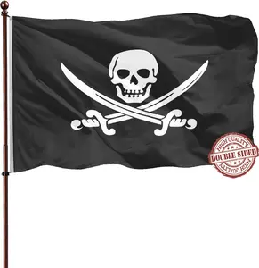 Jolly Roger Pirate Flag Banner 2x3 Double Sided- Heavy Duty 3 Ply 210D- 2x3 Pirate Flag- With Canvas Header & 2 Brass Grommets