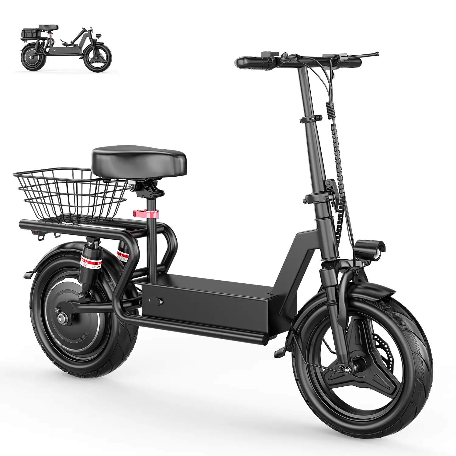 Adult Electric Scooter 1000W Peak Power Motor 25 MPH Max Speed 35 Mi Range 14 Inch Foldable Multiple Suspension with Seat for Commuting Travel
