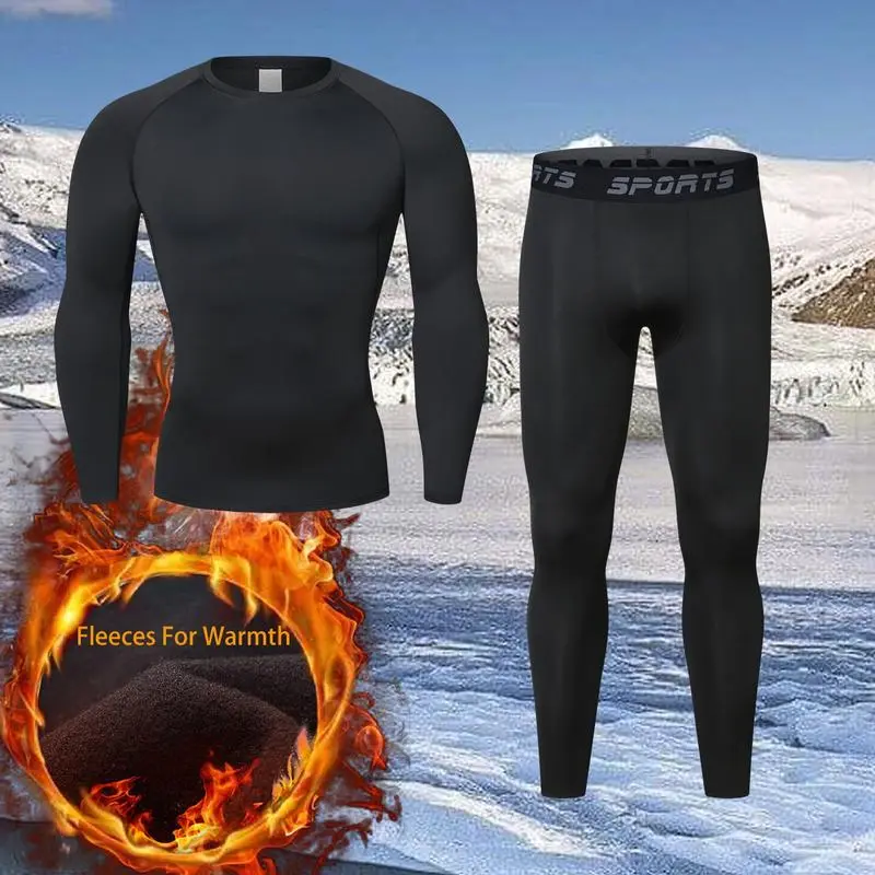 Men's Thermal Base Layer Set - Winter Fleece-Lined Skiing & Running Sportswear with Quick-Dry & Warm Compression Fit Men's Thermal Base Layer Set - Winter Fleece-Lined Skiing & Running Sportswear with Quick-Dry & Warm Compression Fit