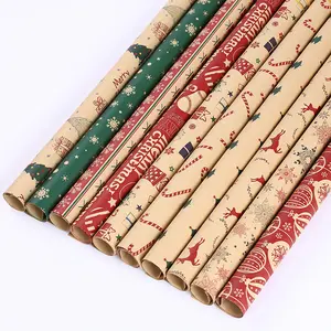 Large Roll Of Kraft Paper , Holiday Gift Kraft Wrap Paper For Kids Adults,6Rolls -20 Inch X 28 Per Roll, Green Christmas Tree, Snowflakes,Merry Christmas.