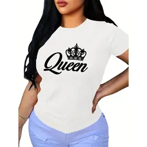 Queen Crown Black Fitted T-Shirt - Empowering Women's Casual Tee "Queen" Script & Crown Graphic Black T-Shirt - Slim Fit Streetwear