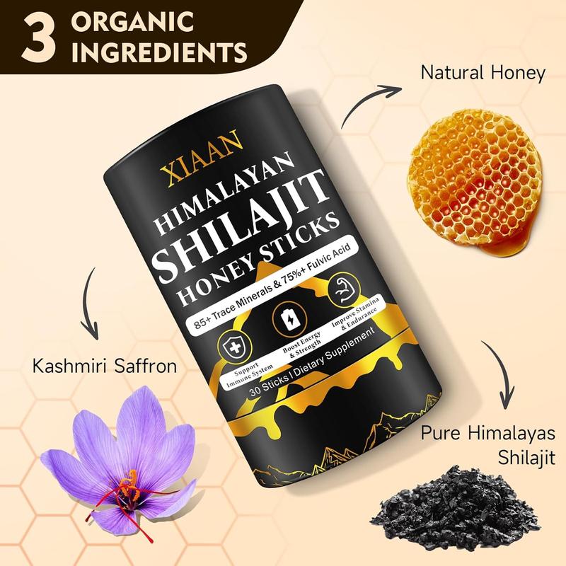 Shilajit Honey Sticks for Men & Women, 30 Ct – Pure Himalayan Blend with 85+ Minerals, 75%+ Fulvic Acid, Energy & Immunity
