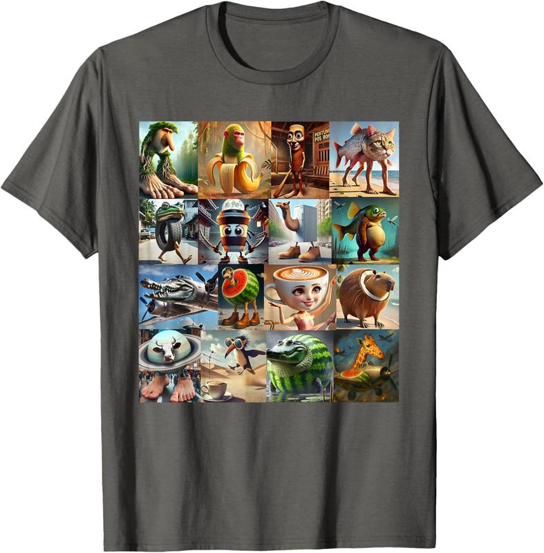 Brainrot Meme Italian For Men and Yout Women's Letter Print Solid Round Neck Tee, Regular Fit Casual Short Sleeve T-shirt, Summer Outfits, Women's Top, Daily Outdoor