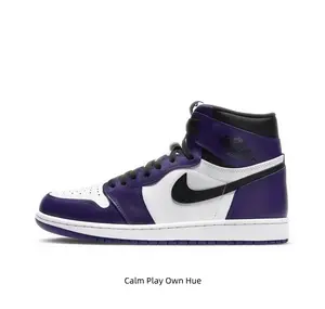 Vibrant Purple Accent High Top Leather Trainers Clean White & Deep Purple Spliced Upper Shock Absorbing Purple Outsole Daily Walking Fashion Sneakers