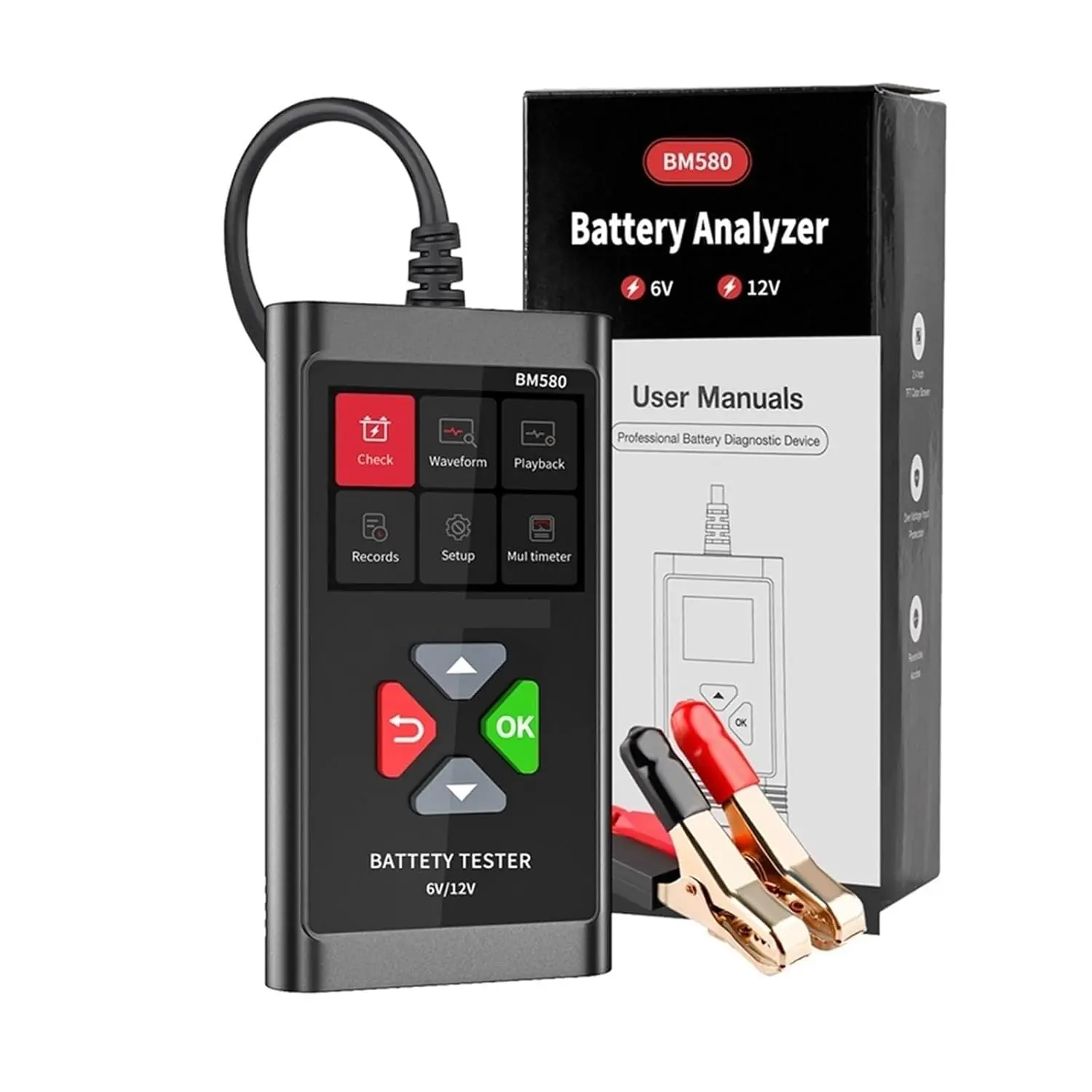 OBDResource BM580 6V-12V Car Battery Tester with 2.4” TFT Color Display, 100-2000 CCA, AGM/GEL/EFB Load Test, Plug-and-Play, Compact for Cars, SUVs, Boats & Other Vehicles, None