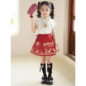 Girls' two-piece Tang suit set for spring and autumn, new Chinese-style short horse-face skirt, children's Hanfu, new Chinese-style Tang suit