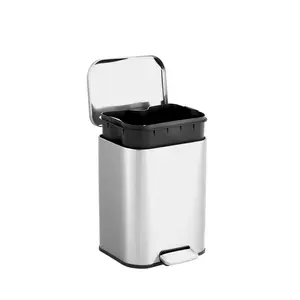 Garvee 1.3 Gallon Kitchen Step Garbage Can with Soft-Close Lid, Stainless Steel Recycling Bin Featuring Removable Inner Bucket, Rectangular Waste Container Suitable for Living Room and Office Use in Silver
