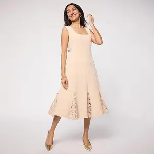 Colleen Lopez Portrait Neck Lace Godet Knit Dress