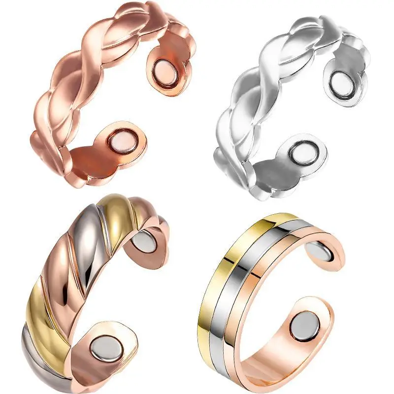 4 pcs copper rings set，Copper Magnetic Rings for Women and Men, Magnetic Ring Love Heart Gift Adjustable (4PCS)