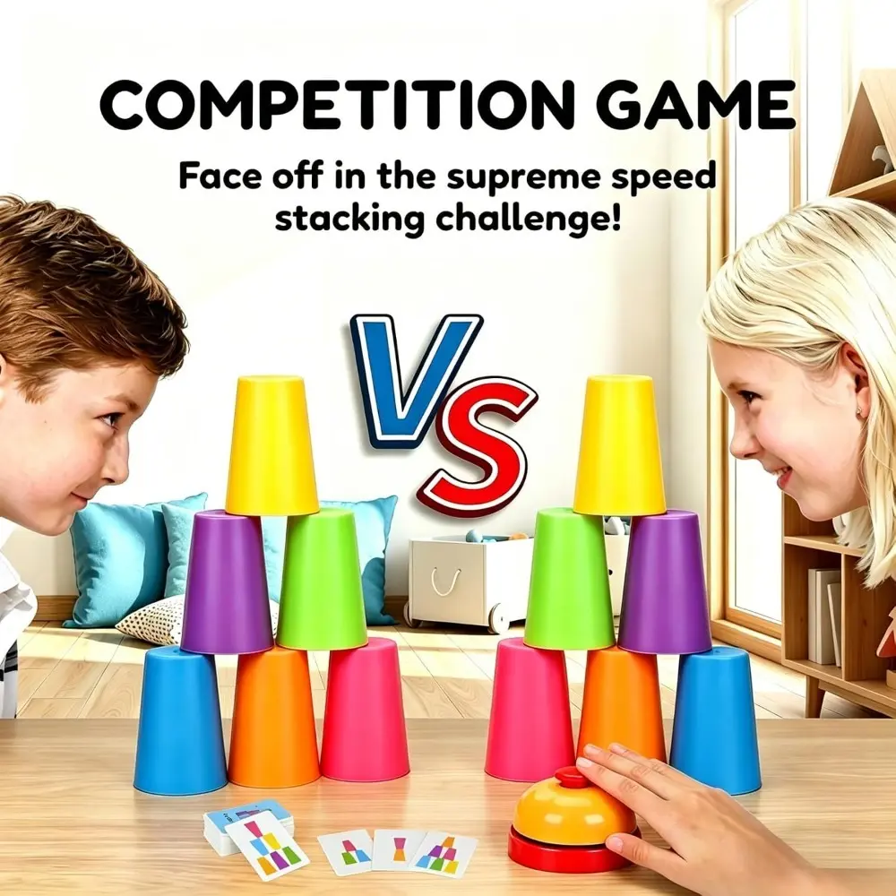 Single-Double Children's Speed Stacking Cup Set - Cup Stackers, Rainbow Colors, Speed Game, Hand-Eye Coordination Training, Party Fun, Travel Camping Gift, Boys' and Girls' Puzzle Sports Toy