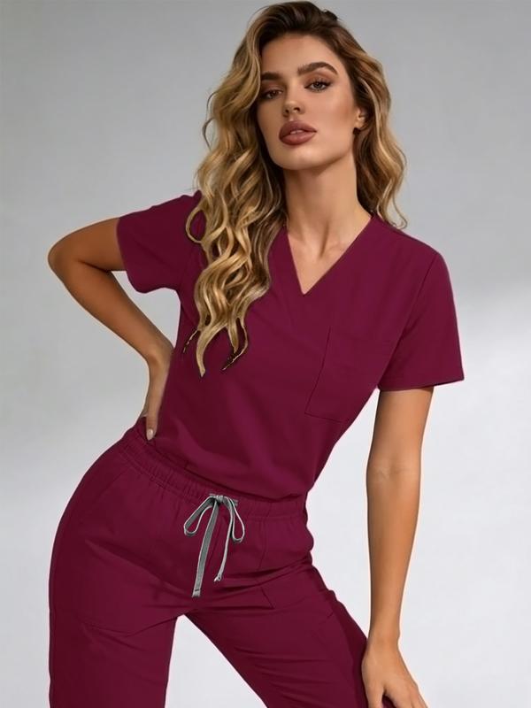 Women's V-Neck Quick-Dry Medical Scrubs Set Nurse Uniform, Stretchy Comfortable Lightweight, Multiple Pockets, Casual Home Wear, All Seasons
