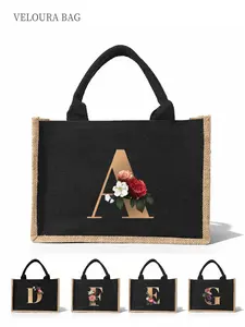 1pc Initial Letter Jute Tote Bag for Women, Personalized Monogram Handbag, Large Capacity Shopping Bag, Casual Lightweight Bag, Lightweight Eco-Friendly Tote, Fits Phone, Wallet, Cosmetics, Books, Perfect for Work, Travel, Shopping, Stylish Holiday Gift