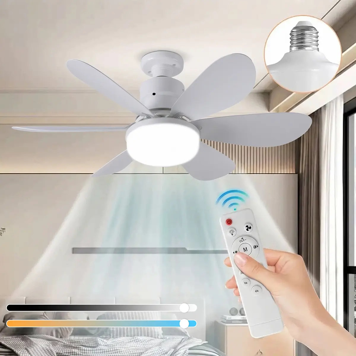 Ceiling Fan Light with Remote Control – E27 Socket Portable Fan with Light, 12W Silent Fan + 18W Tri-Color LED, Bedroom & Kitchen Lighting, Home Improvement Must-Have #HomeImprovement #SmartHome