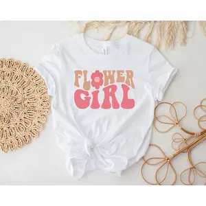 Women's flower girl wedding party Graphic T-Shirt - Short Sleeve Crew Neck Regular Fit Casual Wear | Soft & Breathable Fabric, Durable Print, Everyday Comfort, Machine Washable, cute and bohemian wedding or bridal event