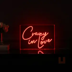 JONATHAN Y Crazy In Love 14" X 10" Contemporary Glam Acrylic Box USB Operated LED Neon Light, Red; for dorm, living room, dining room, college