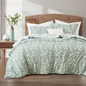 Sage Green Comforter Set, Queen Size, Vivid Leaves Branch 3 Pieces Bedding Set, Soft Microfiber Print, All, 1 Lightweight Comforter and 2 Pillow Shams