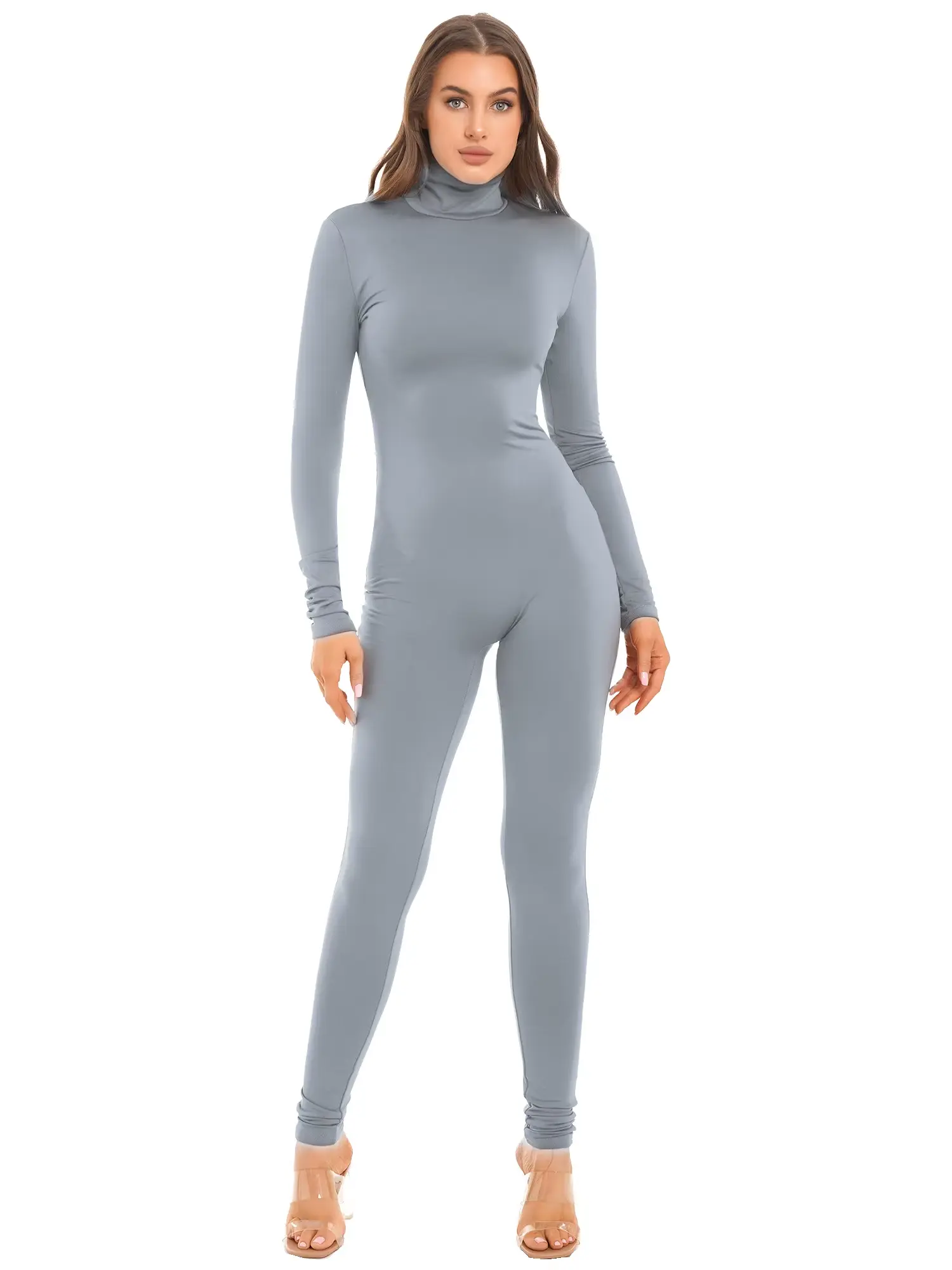 Solid Color High Collared Jumpsuit for Women Comfortable Wear
