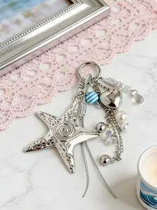 Vintage Starfish Bag Charm, Sparkly Bag Charm, Unique Heart Rose Bohemian Ethnic Pendant Keychain, Purse Charm, High-End Oceanic Bag Accessory, Purse Accessories, All Seasons