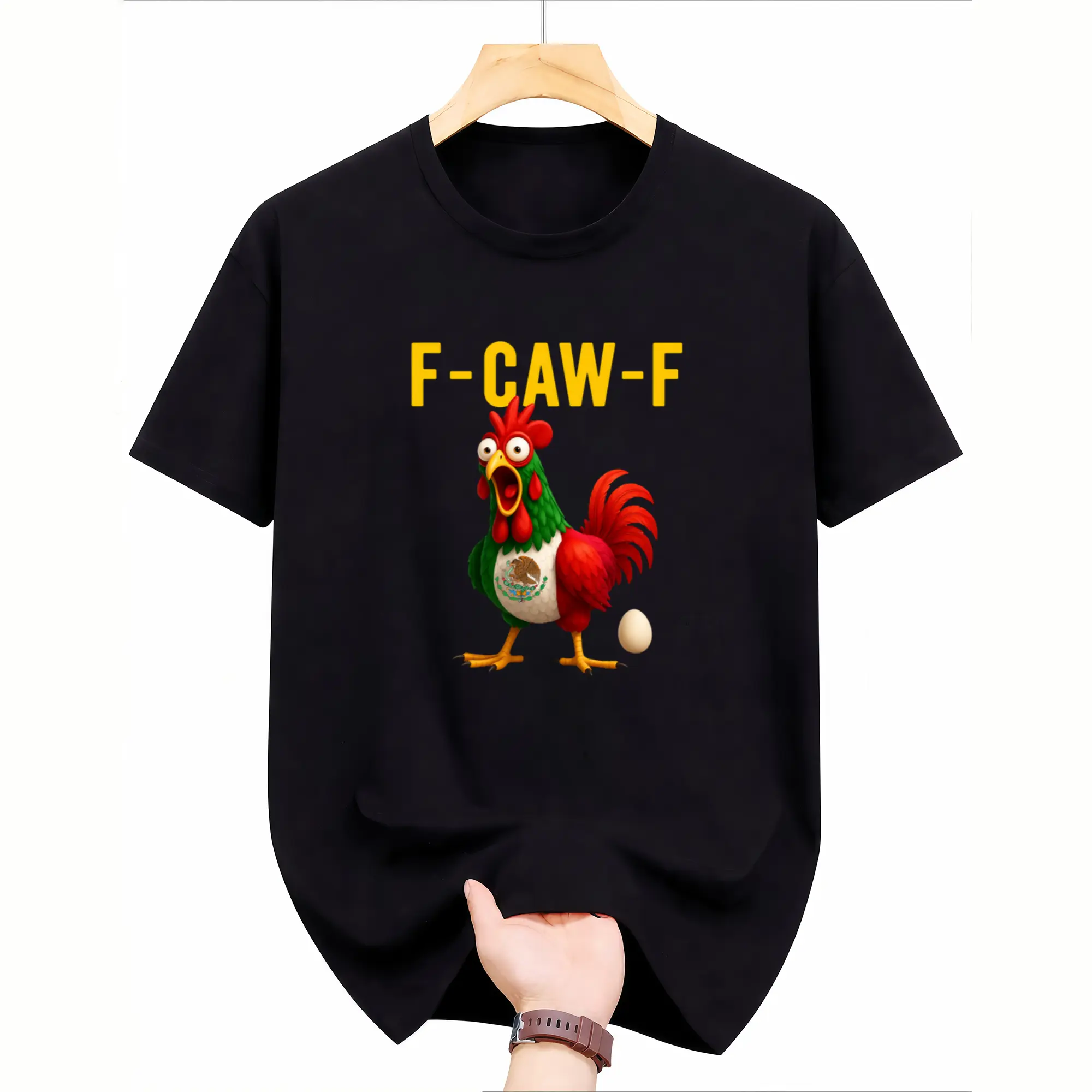 Cotton T-shirt Humorous F-Caw-F Chicken Mexico FCAWF Graphic Tee for Men Daily Casual Comfortable Fit Breathable 100 Percent Cotton Round Neck Short Sleeves Summer Fashion Cotton T-shirt Streetwear Top