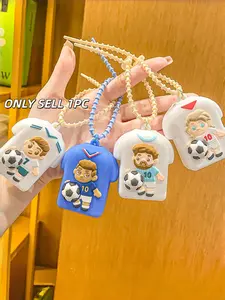 Cute 3D Soccer Jersey Keychain Set Cartoon Football Player Number 7 10 Silicone Key Ring with Beaded Chain Backpack Bag Charm Gift for Soccer Fans Players Men Boys Trendy Cute Keychain