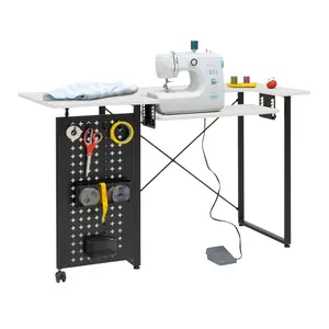 Pivot Sewing Table with Swingout Pegboard Panel with Storage Accessories and Height Adjustable Platform Graphite/White 13396