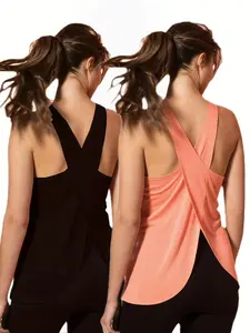 2-Piece Pack for High-Elasticity Quick-Dry Women's Workout Tank Tops | Breathable Yoga Fitness Tops for Gym, Running, All-Season Wear - Pink & Coral, Comfortable Fit, Sporty Style, Fitness Activewear, Sleeveless Gym Tops