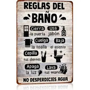 2D Flat 2-Piece Vintage Aluminum Wall Decor "Este es el Bano" Spanish Bathroom Humor Art Rustic Farmhouse Design Metal Plaques for Home Bar & Cafe Decorations 12x8 Inch Fun Gift for Men Women Halloween Decorations
