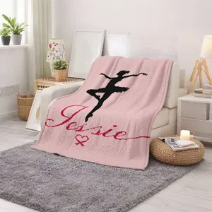 Ballerina Silhouette Blanket Personalized with Name Ballet Dance Print Soft Cozy Throw for Living Room Bedroom Use Suitable for Dance Lovers Perfect Gift for Christmas Birthday Valentines Day and Special Occasions