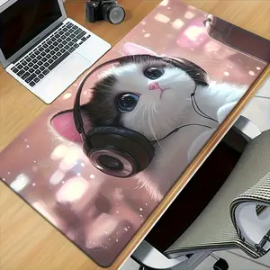 Large Rubber Gaming Mouse Pad, Cute Cat Design, Fun Desktop Element, Office and Game Setup, Ideal Christmas and Halloween Gift