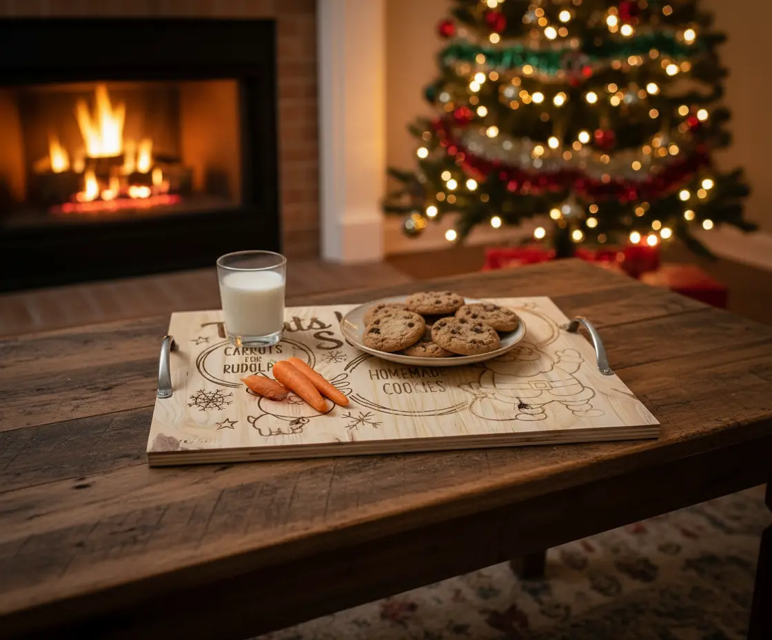 Treats for Santa Laser Engraved Wooden Serving Tray
