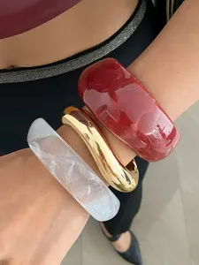 Bohemian Geometric Resin Cuff Bracelet, Elegant Light Luxury Party Jewelry Gift for Women, Versatile Metal Wedding Holiday Accessory