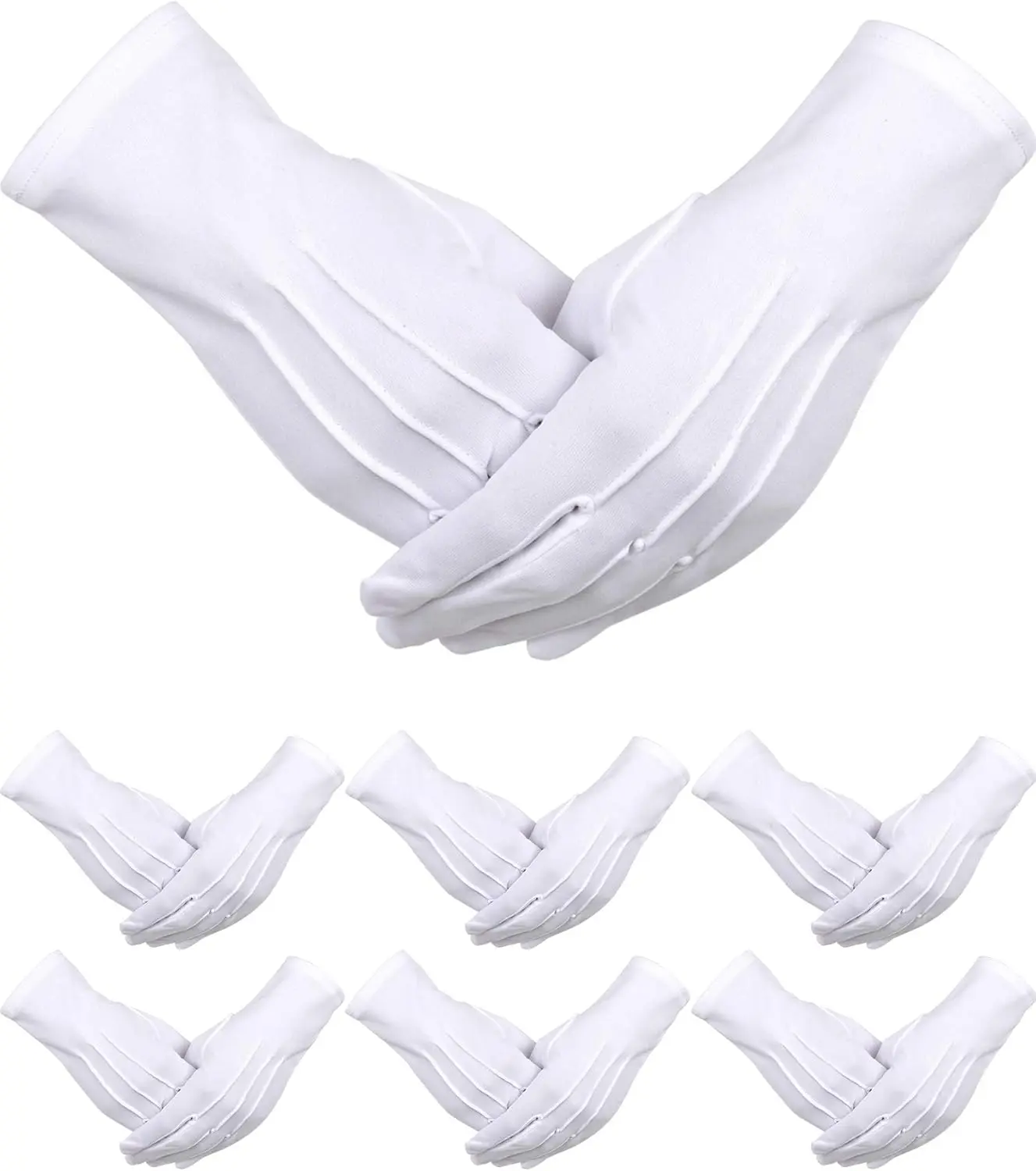6 Pairs White Gloves Men Pallbearer Funeral Masonic Parade Mittens Dress Nylon Uniform Cosplay Costume White Gloves for Formal Tuxedo Guard Party SuppliesGift.