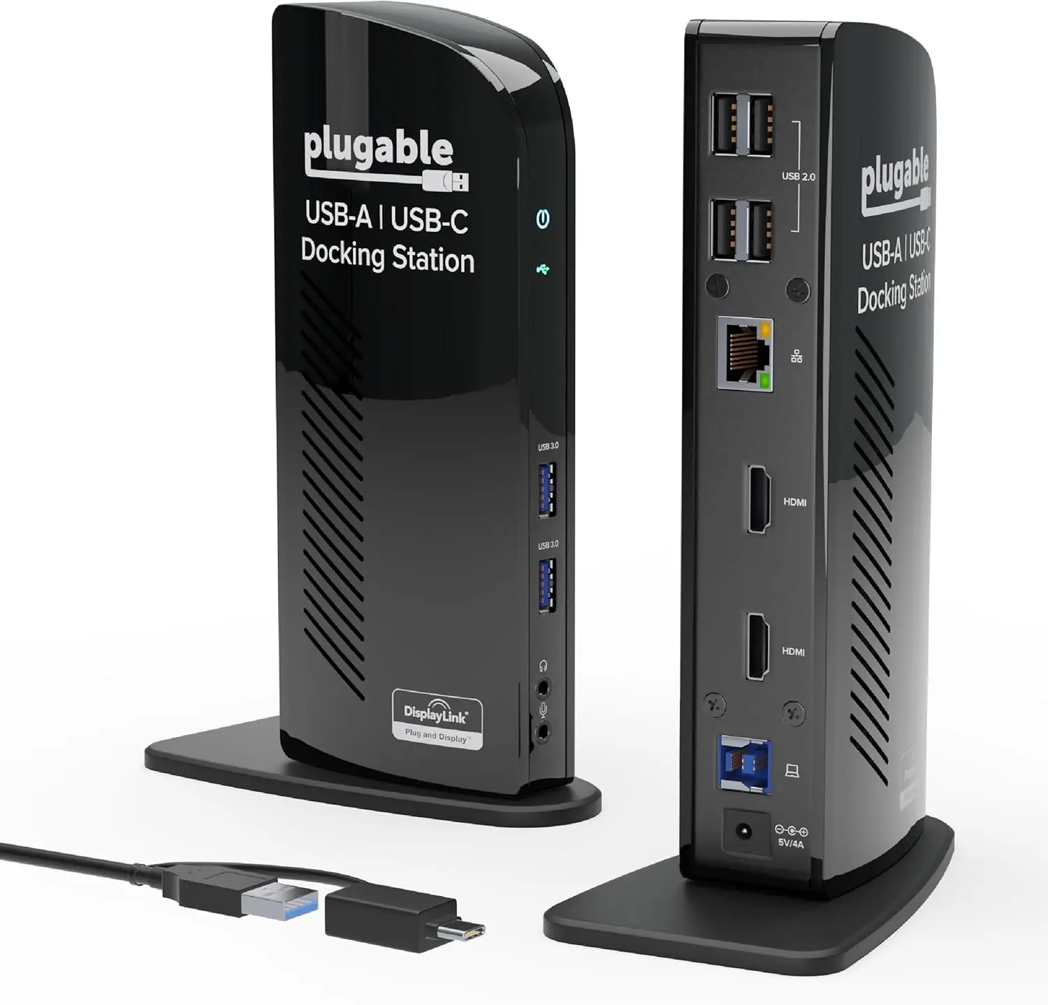 Plugable Universal Laptop Docking Station Dual HDMI Monitor for Windows & Mac USB 3.0/USB-C 2X HDMI Gigabit Ethernet Audio 6 USB Ports TAA Compliant