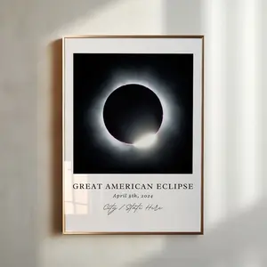 2024 Eclipse Art, Custom Town Eclipse Art, Eclipse Poster, Eclipse Souvenir Gift, Solar Eclipse Art, Great American Eclipse