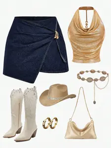 Plus Size Wraparound Denim Mini Skirt, Knot Detail, High Waist, Casual Vacation Wear, Stylish and Comfortable, Perfect for Summer