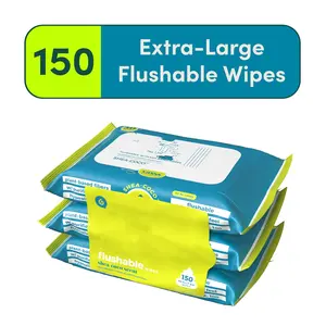 Flushable Butt Wipes Safe for Sensitive Skin, Shea-Coco Scented, 3 Pack, 150 Total Wipes