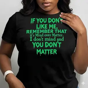 Plus Size Women's Mind Over Matter T Shirt Featuring Bold Statement Text for Casual Spring and Summer Outfits Black Round Neck