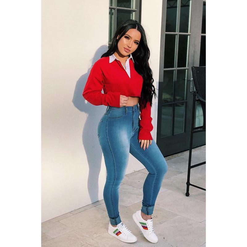 Classic High Waist Skinny Jeans - Medium Blue Wash Classic High Waist Skinny Jeans - Medium Blue Wash