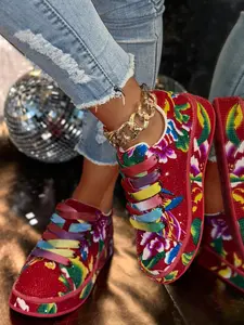 Women's Thick Sole Canvas Shoes, Rainbow Laces Street Style Height Increasing Casual Sneakers, Walking Shoes, Comfortable & Stylish Footwear