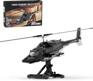 Razordon Mocsage MOC-149250 Bell 222 Helicopter Building Block Set – 1,039 Pieces, Twin-Turboshaft Film Replica with Spark-Plug Machine-Gun Detail, Creative DIY Ornament Brick Wall Suit