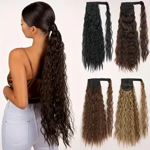 Wigs for Women, 85CM Long Corn Perm Ponytail in 15 Color Choices, Extension Magic Tape Self Adhesive Ponytail Fluffy Curly Wave Synthetic Hairpiece High Temperature Fiber Natural Looking Ponytail for Women Daily Party Use